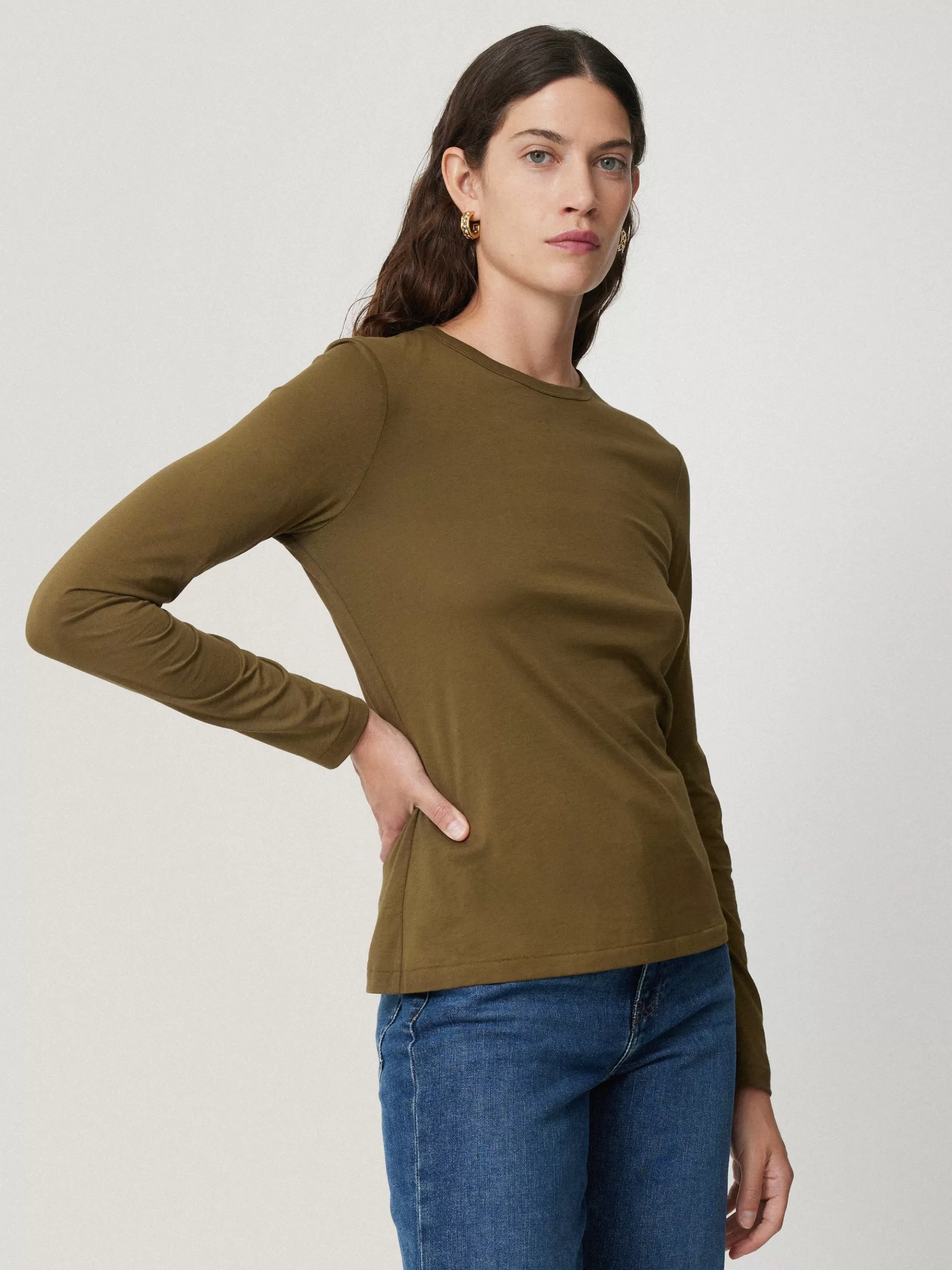 Jigsaw Pyjamas & Loungewear | Shirts & Tops-Supima Cotton Long Sleeve Tee Olive