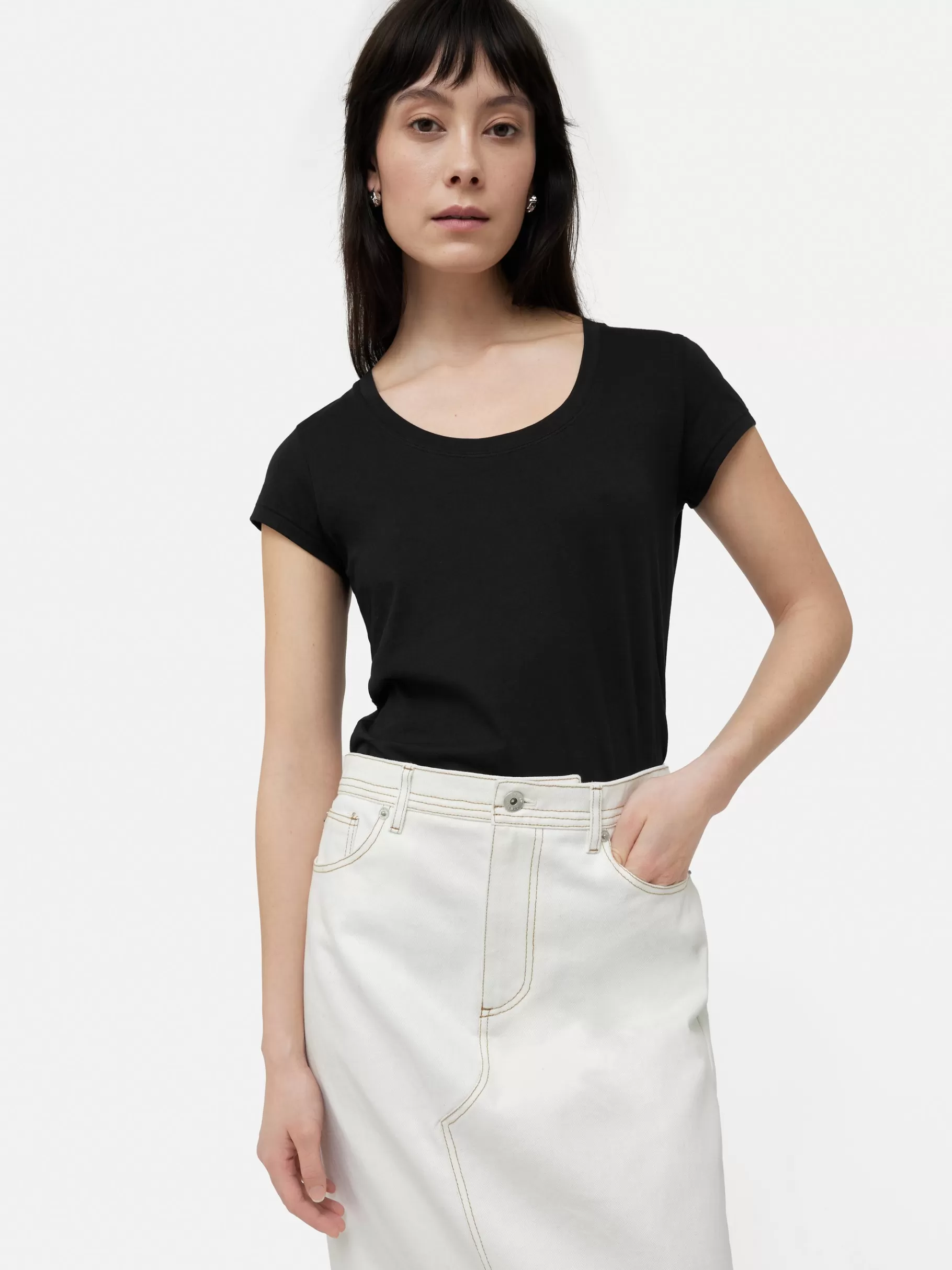 Jigsaw Shirts & Tops-Supima Cotton Scoop Neck Tee Black