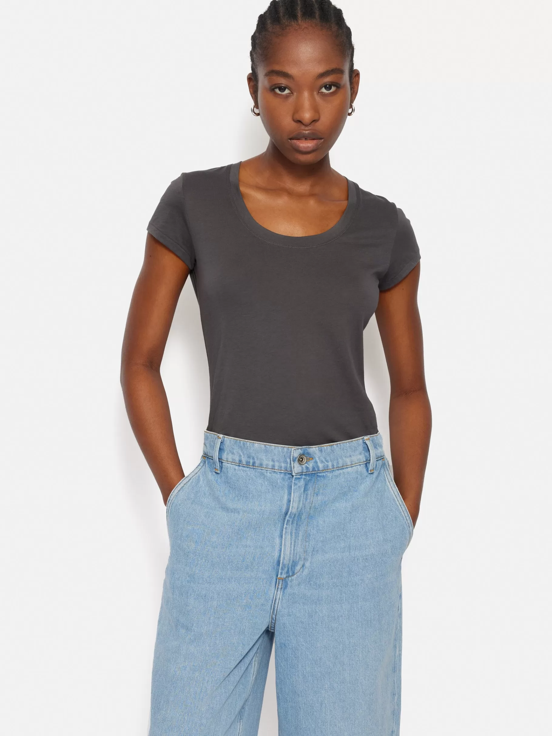 Jigsaw Shirts & Tops-Supima Cotton Scoop Neck Tee Carbon