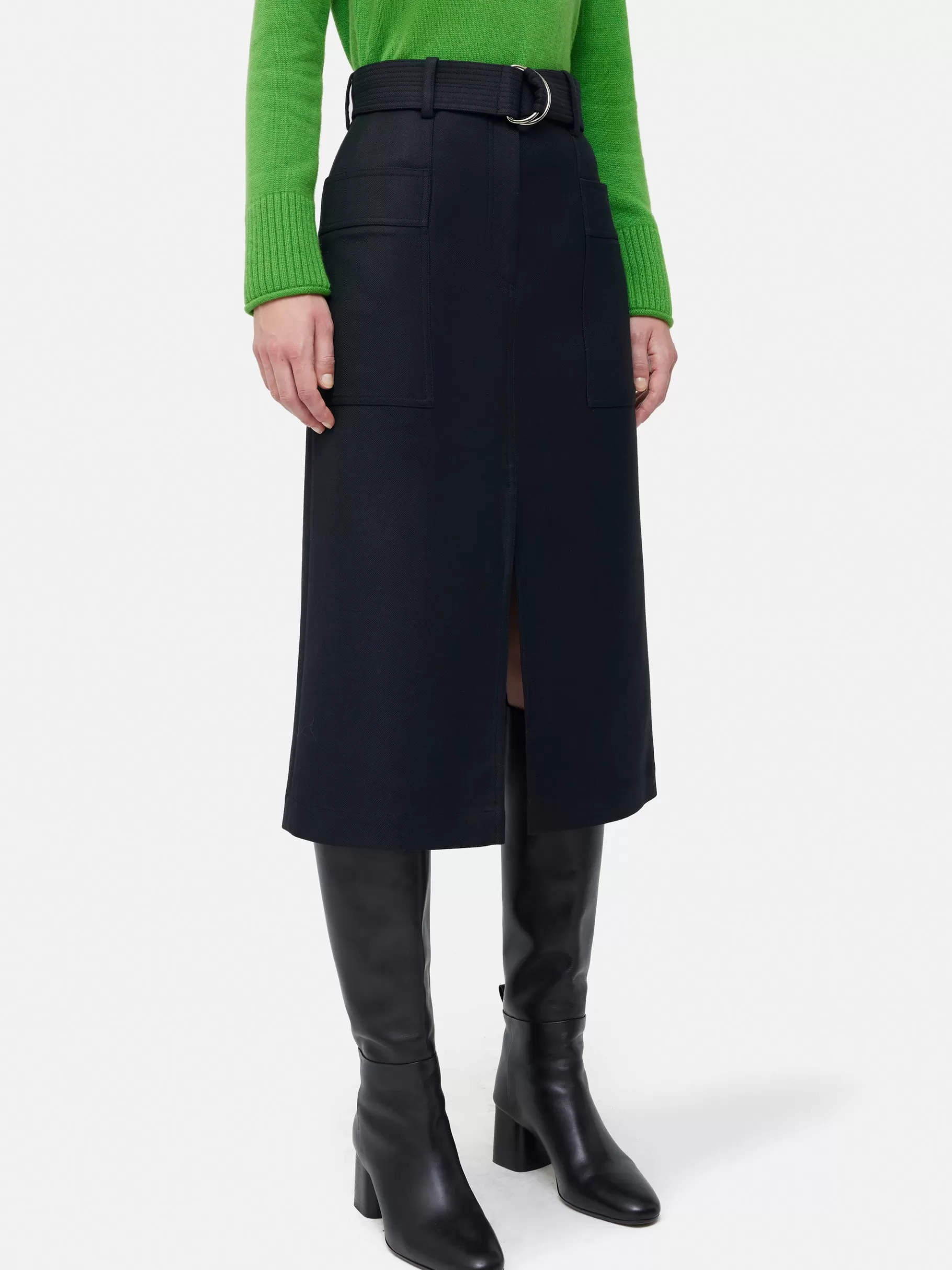 Jigsaw Skirts-Wool Belted Utility Skirt Navy