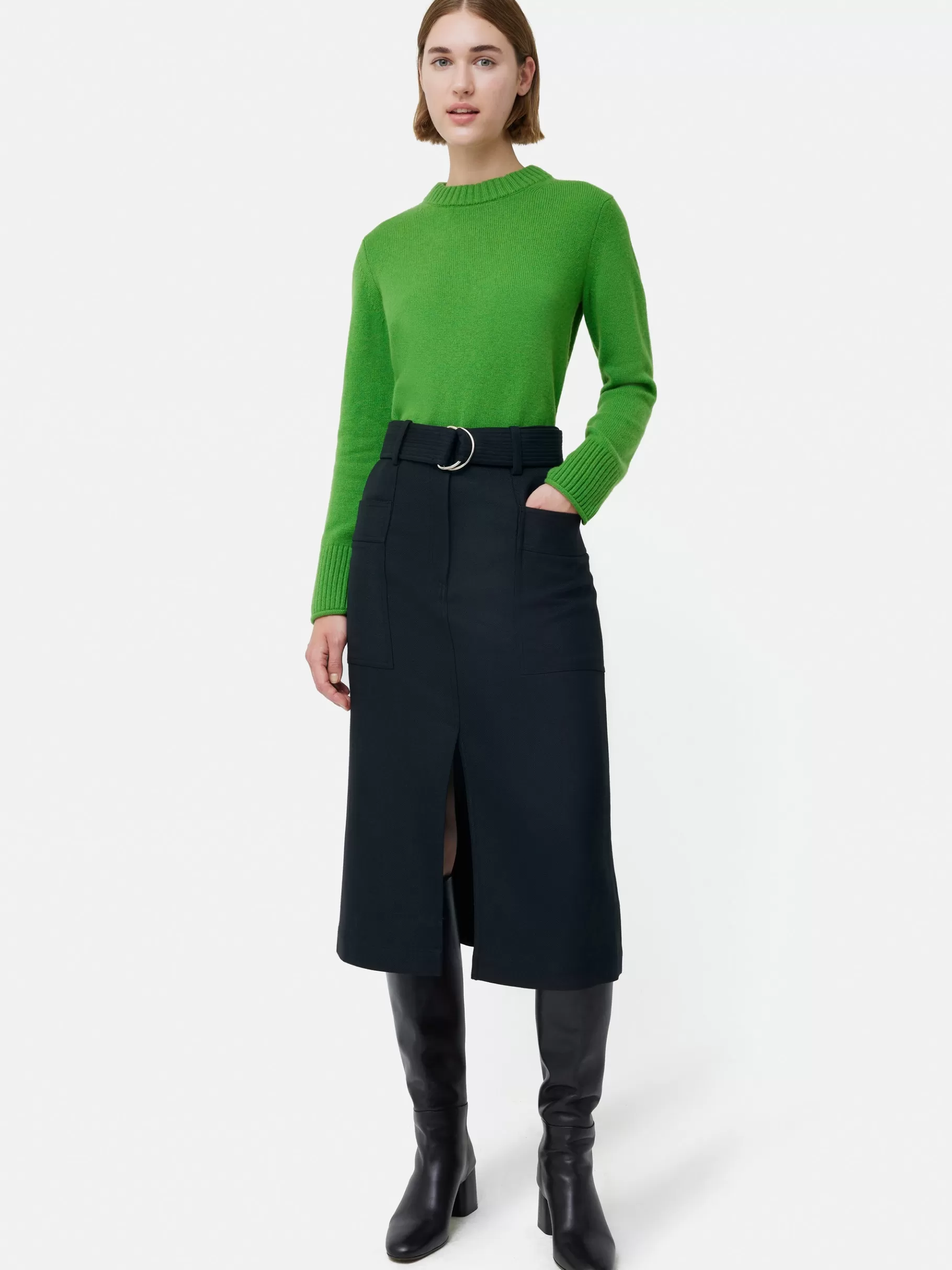 Jigsaw Skirts-Wool Belted Utility Skirt Navy