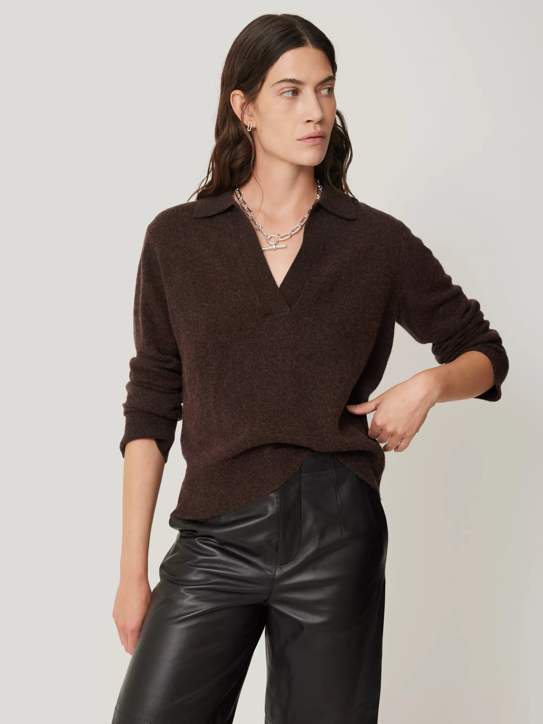 Jigsaw Knitwear & Cashmere-Wool Cashmere Blend Collar Jumper Brown