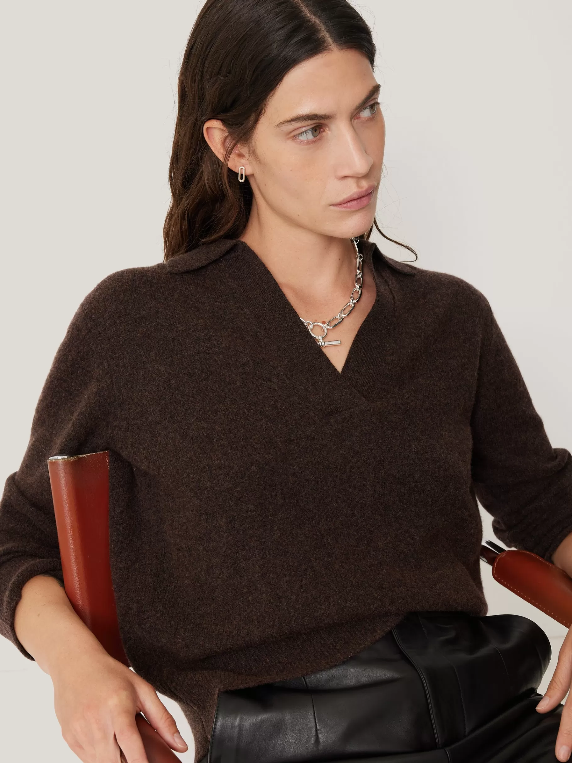 Jigsaw Knitwear & Cashmere-Wool Cashmere Blend Collar Jumper Brown