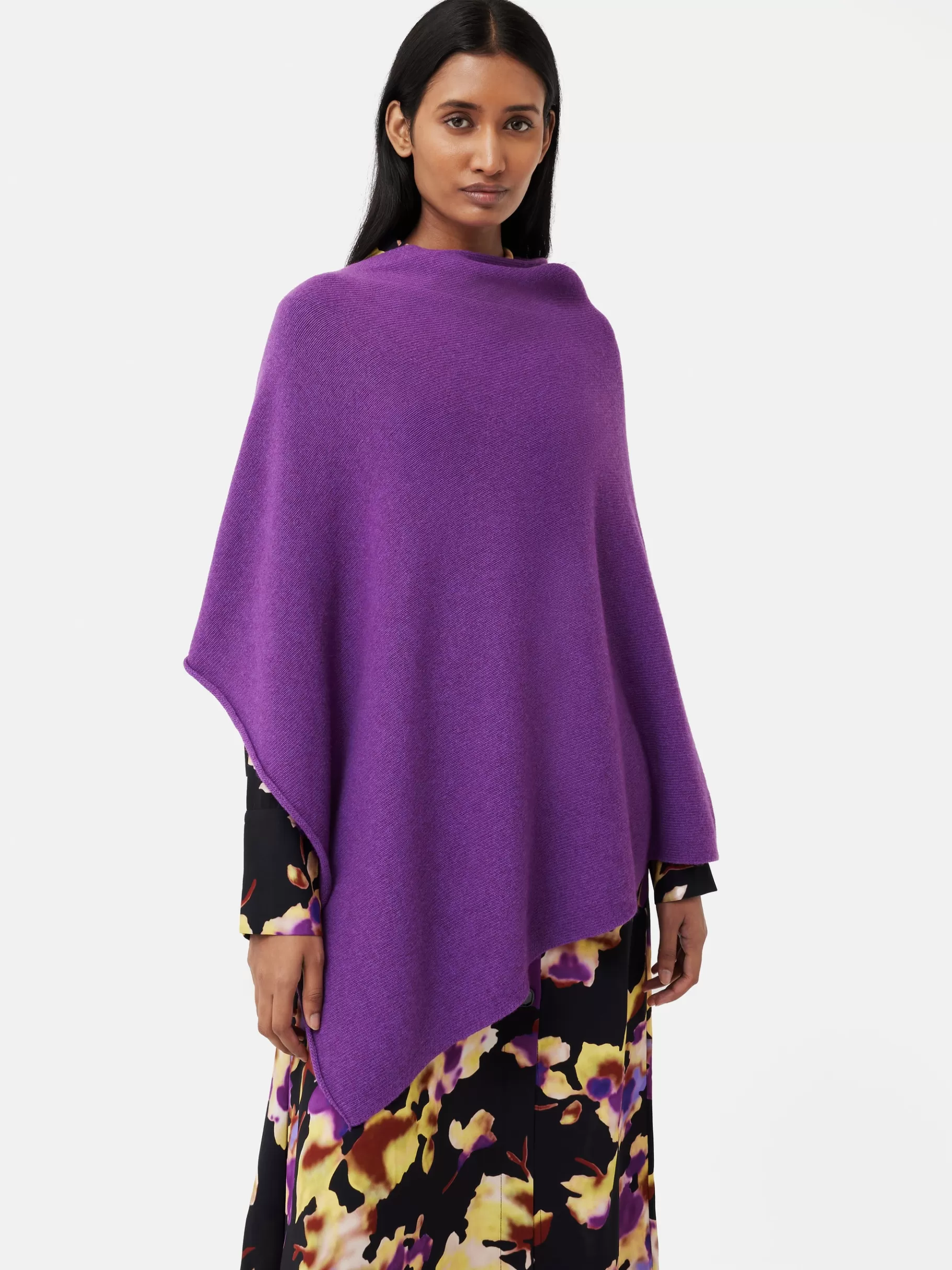 Jigsaw Ponchos & Scarves-Wool Cashmere Blend Drape Poncho Purple