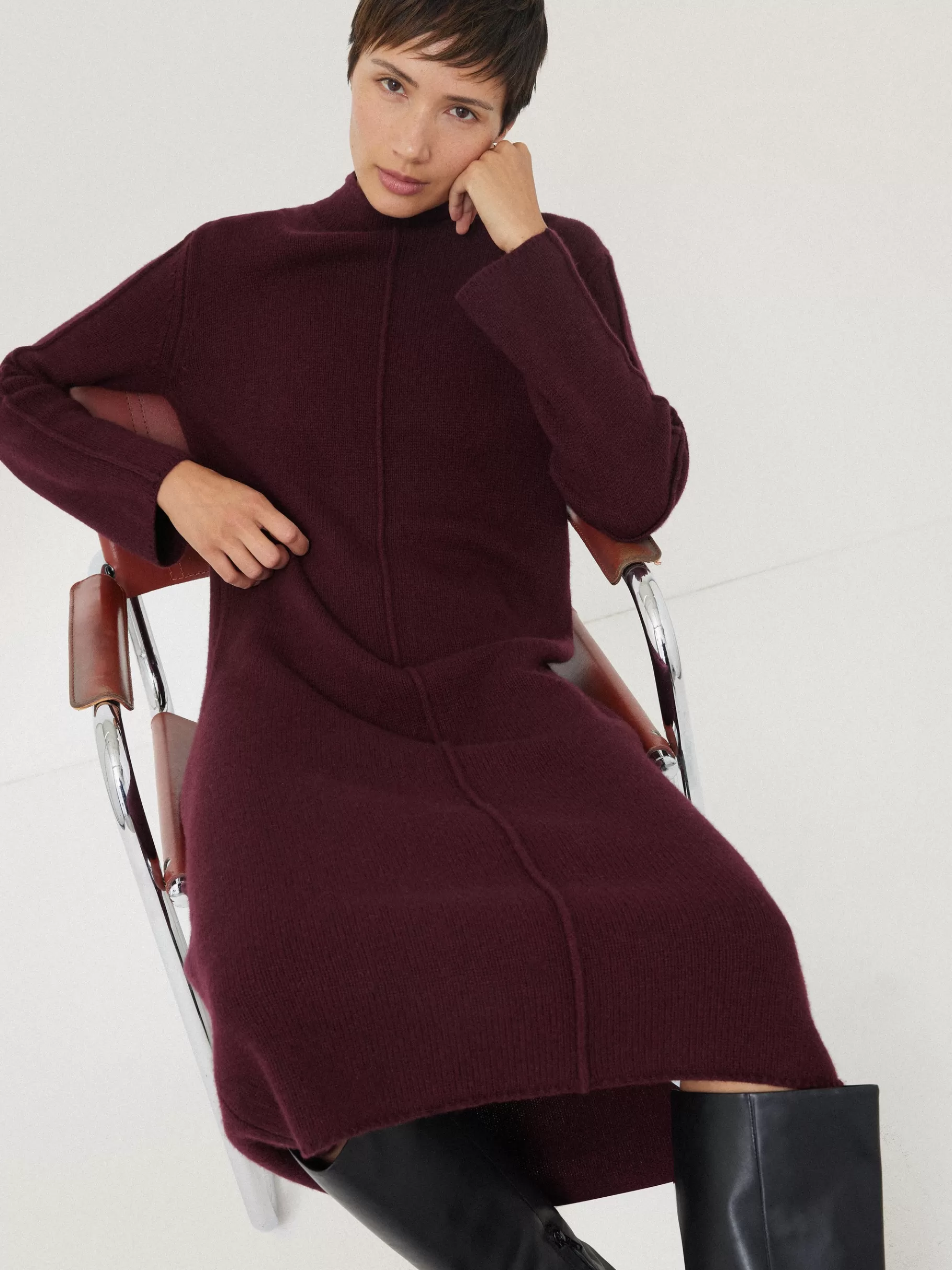 Jigsaw Knitwear & Cashmere | Dresses & Jumpsuits-Wool Cashmere Blend Dress Burgundy
