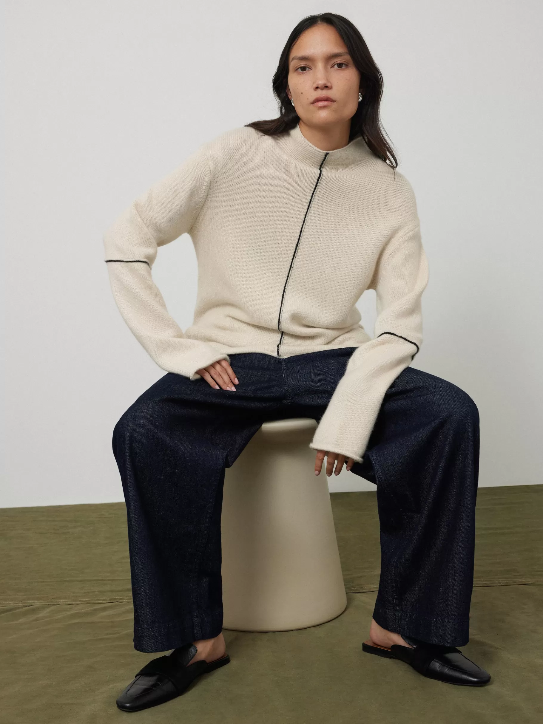 Jigsaw Knitwear & Cashmere-Wool Cashmere Blend Line Jumper Cream