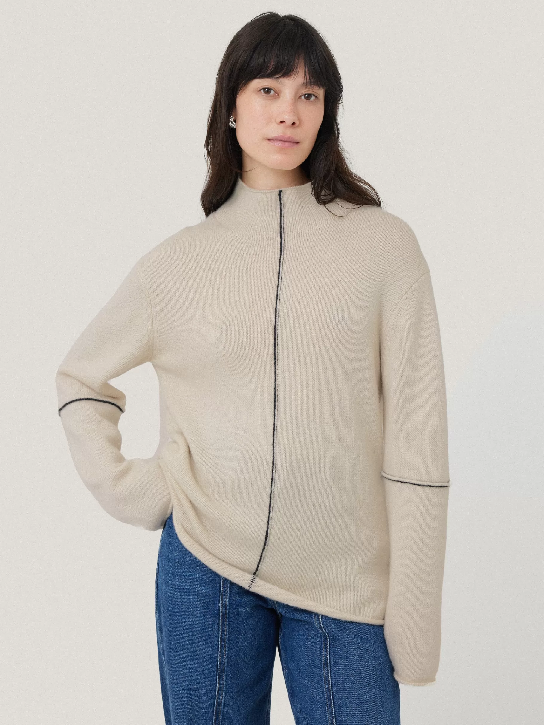 Jigsaw Knitwear & Cashmere-Wool Cashmere Blend Line Jumper Cream