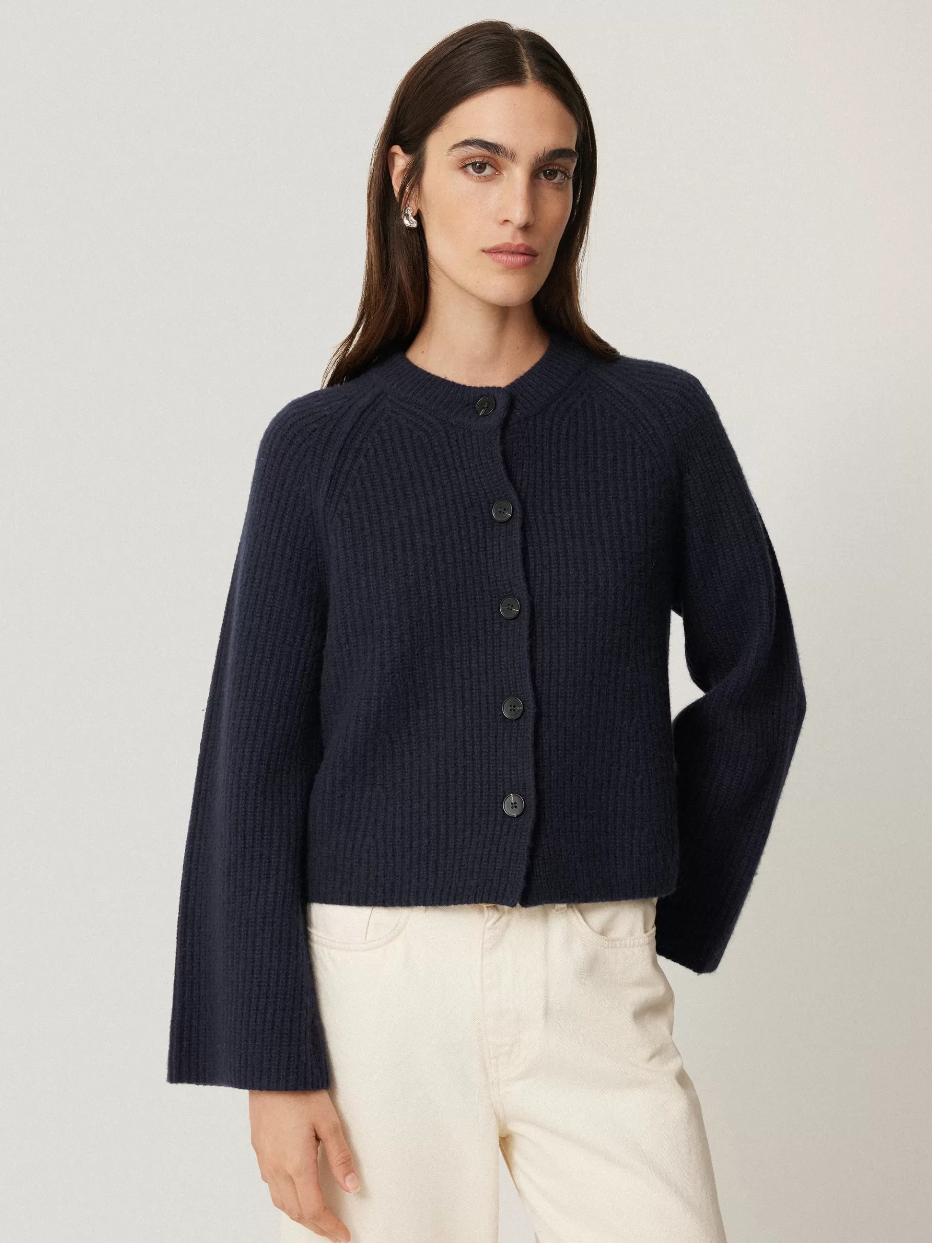 Jigsaw Knitwear & Cashmere-Wool Cashmere Blend Rib Cardigan Navy