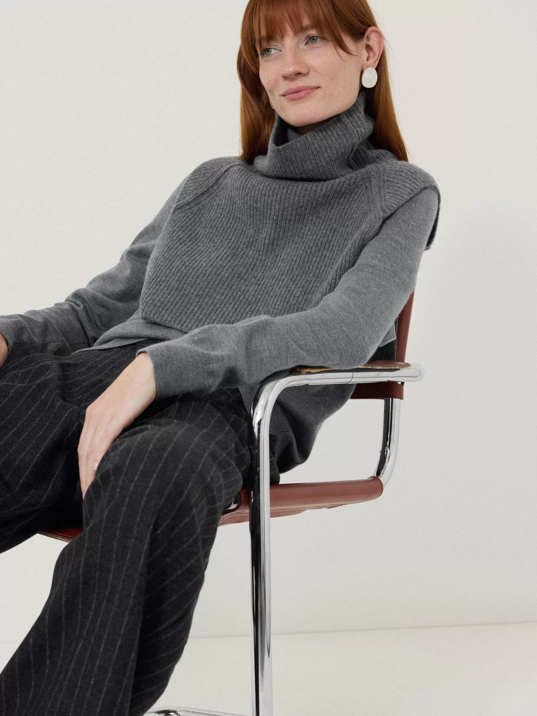 Jigsaw Ponchos & Scarves | Shirts & Tops-Wool Cashmere Roll Neck Bib Grey