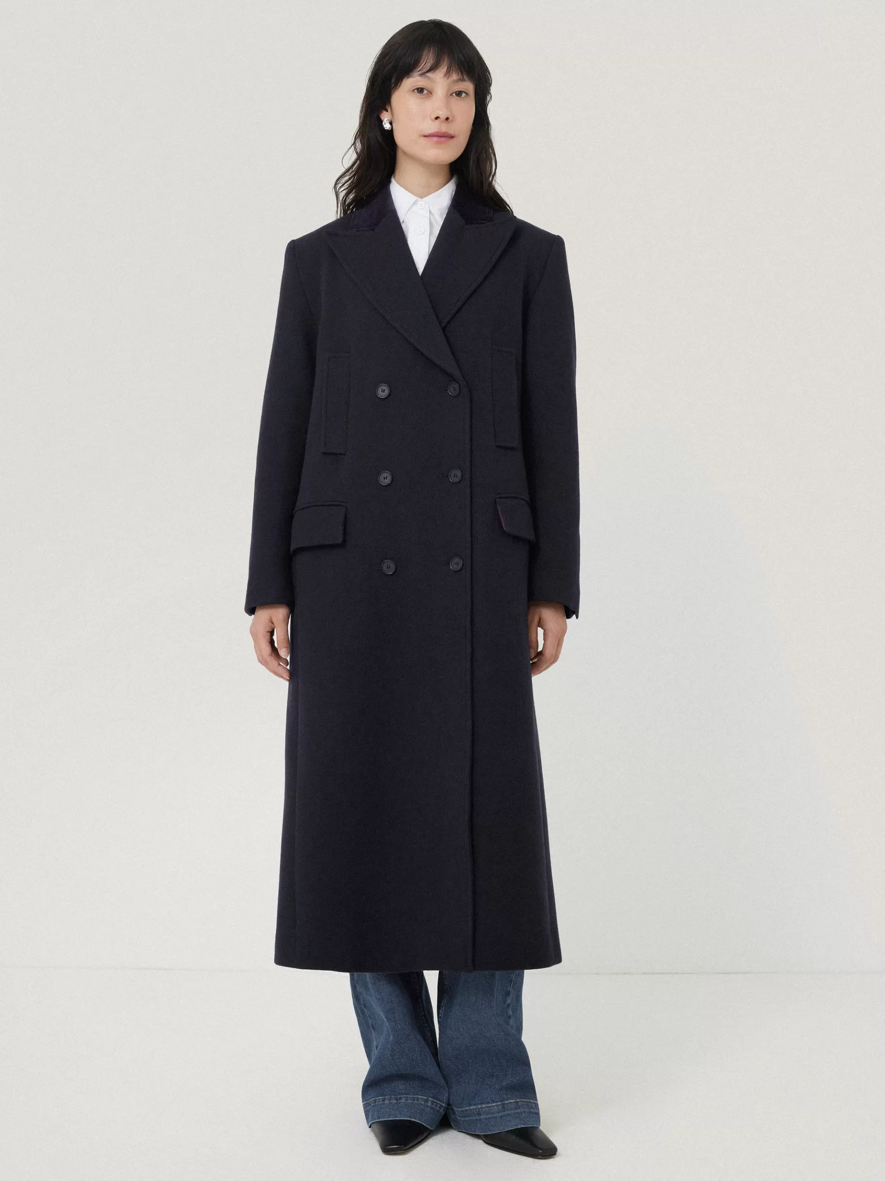 Jigsaw Coats & Jackets-Wool Double Breasted Overcoat Navy