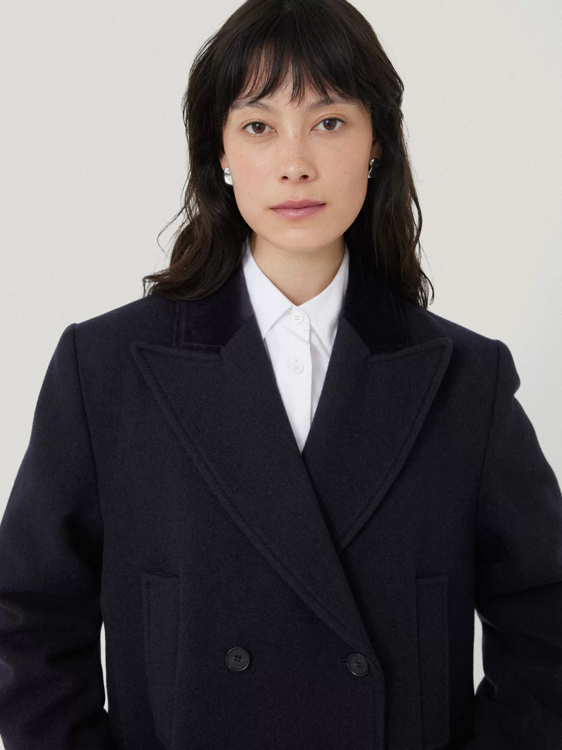 Jigsaw Coats & Jackets-Wool Double Breasted Overcoat Navy
