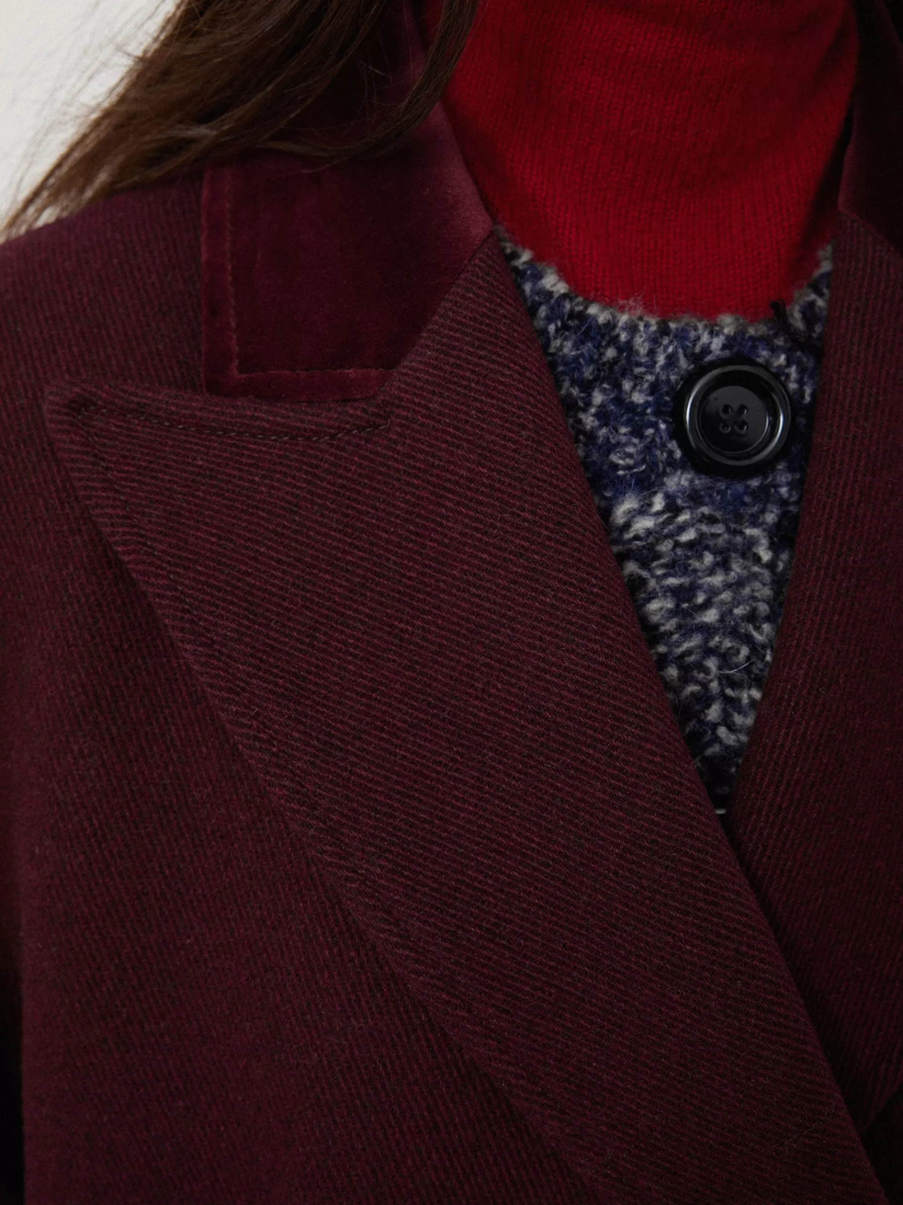 Jigsaw Coats & Jackets-Wool Double Breasted Overcoat Burgundy