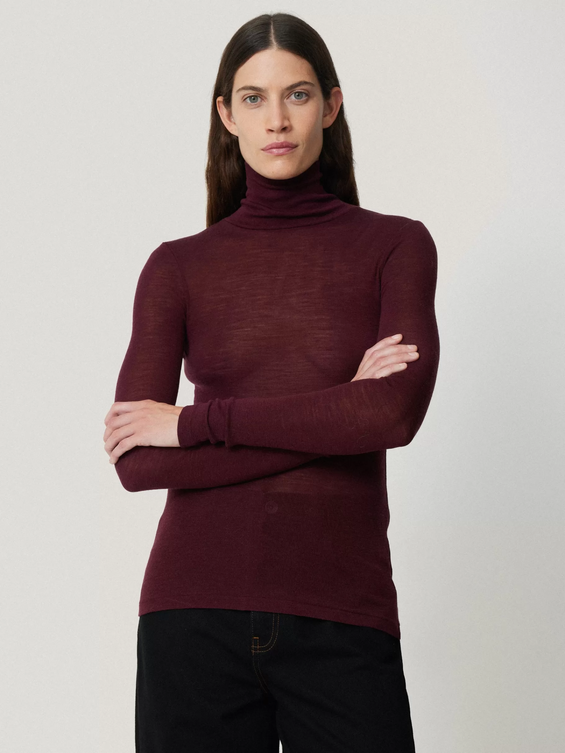 Jigsaw Shirts & Tops | Knitwear & Cashmere-Wool Jersey Polo Neck Top Burgundy