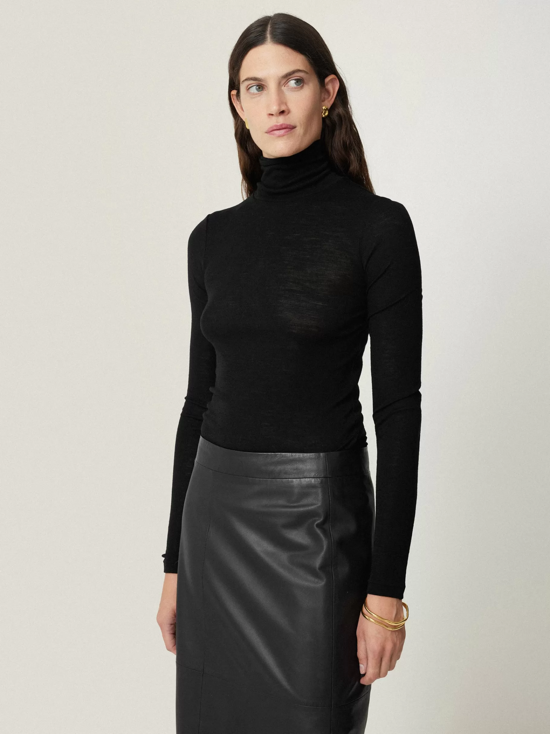 Jigsaw Shirts & Tops | Knitwear & Cashmere-Wool Jersey Polo Neck Top Black