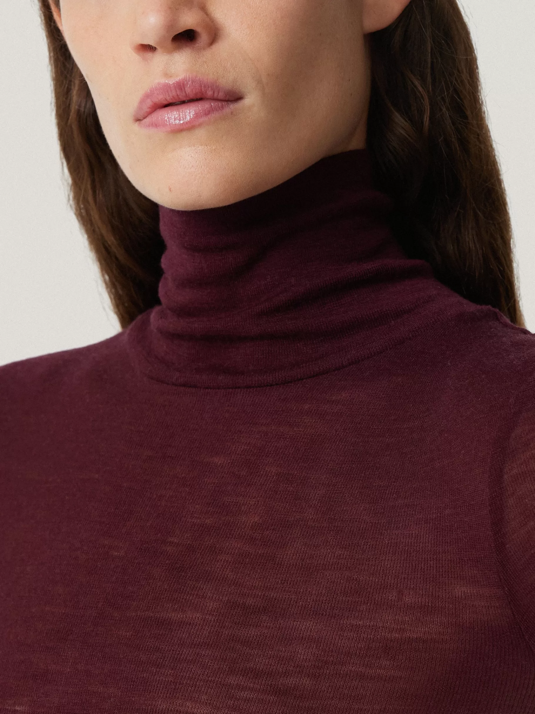 Jigsaw Shirts & Tops | Knitwear & Cashmere-Wool Jersey Polo Neck Top Burgundy