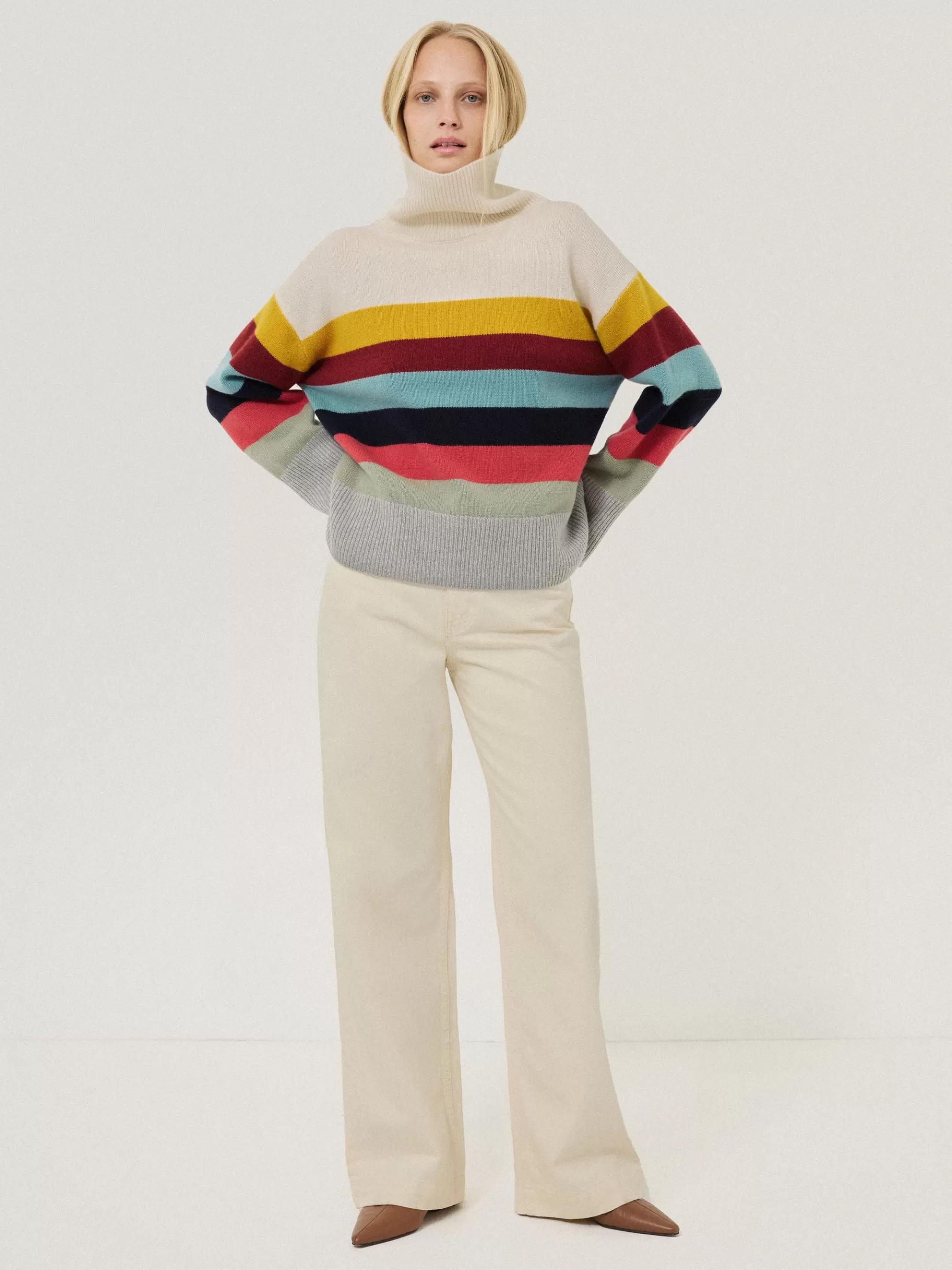 Jigsaw Knitwear & Cashmere-Wool Multi Stripe Turtleneck Grey