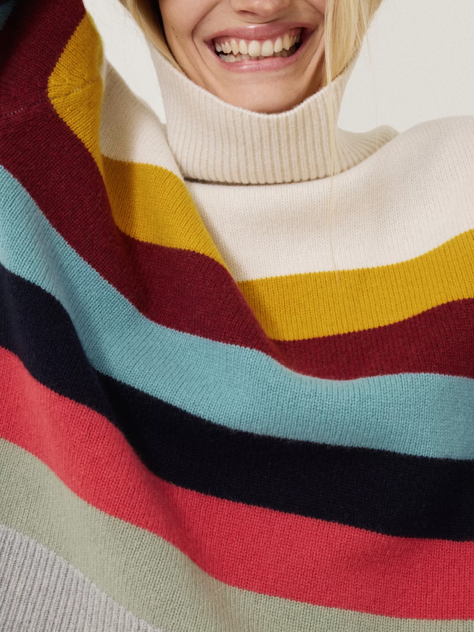 Jigsaw Knitwear & Cashmere-Wool Multi Stripe Turtleneck Grey