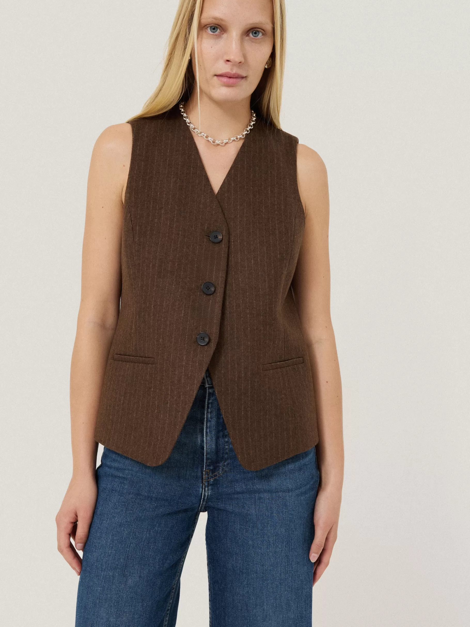 Jigsaw Shirts & Tops | Suits & Tailoring-Wool Pinstripe Waistcoat Brown